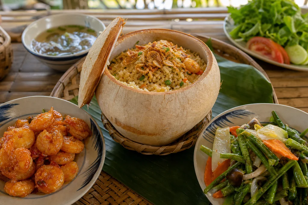 Cơm dừa Bến Tre trong trái dừa