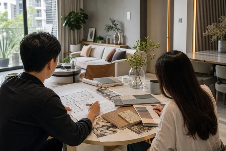 Công ty thiết kế nội thất TP.HCM trao đổi bản vẽ với khách hàng