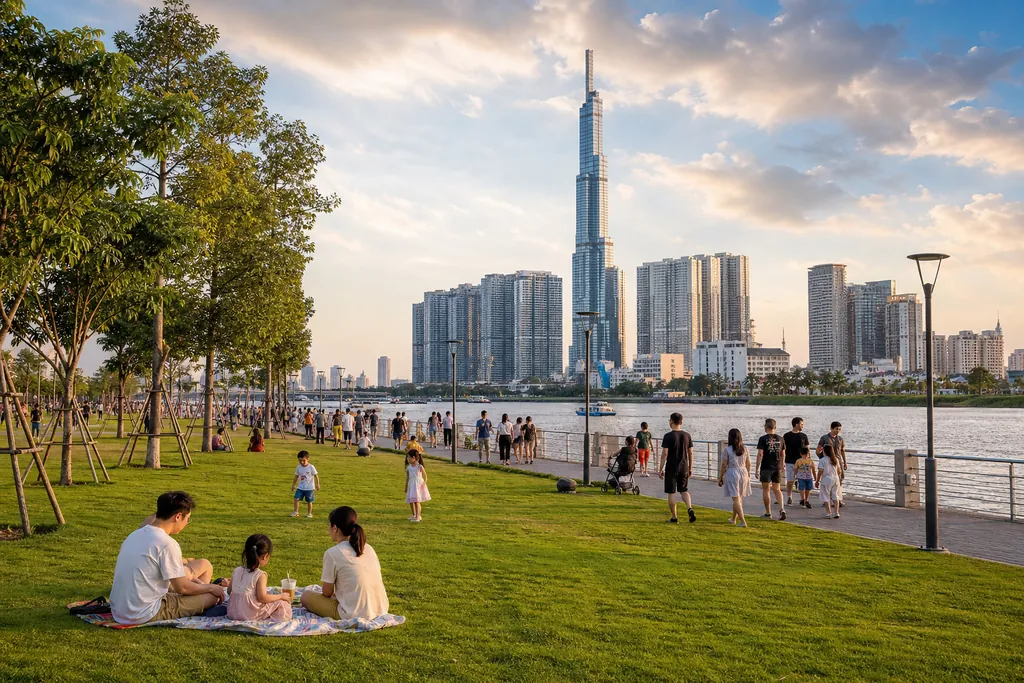 Công viên ven sông gần Landmark 81 cuối tuần