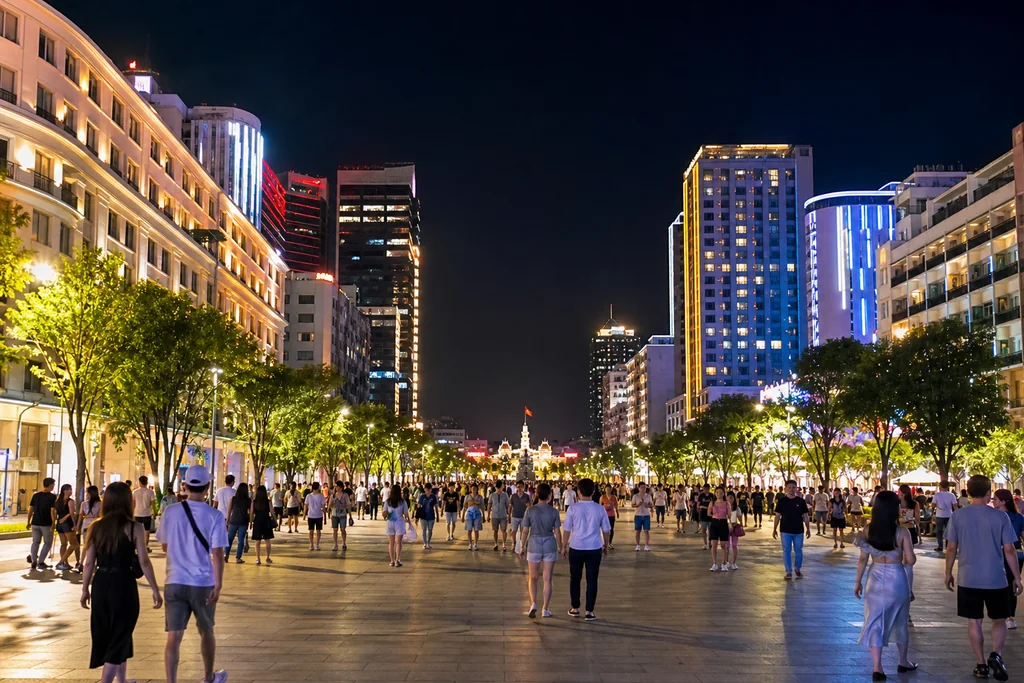 Phố đi bộ trung tâm TP.HCM buổi tối cuối tuần