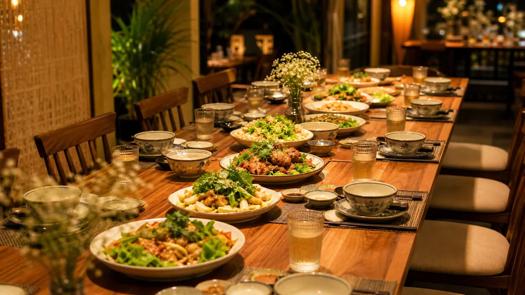 Bàn dài phù hợp cho nhóm ăn tối