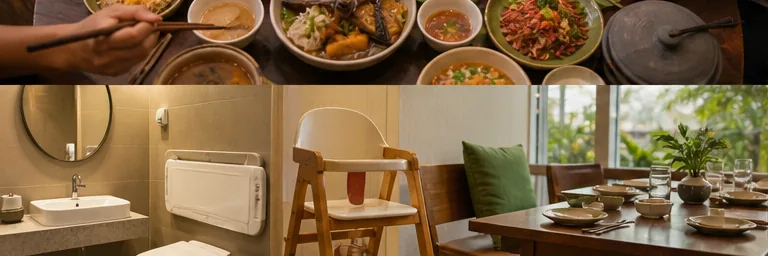 Ghế trẻ em và bàn ăn gia đình gọn gàng